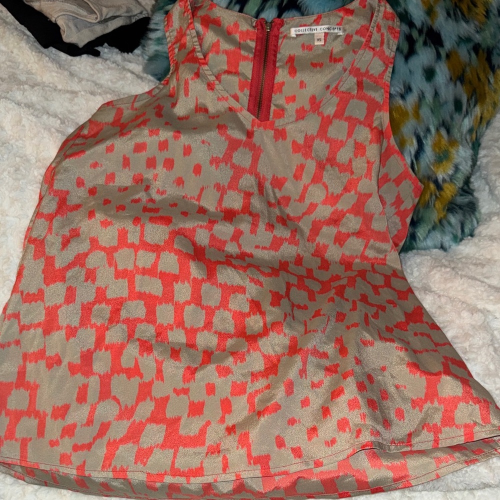 Collective Concepts Coral and Beige Tank Top, fits like a small to medium